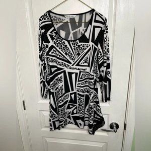 Bianca Nygard Black/White Jersey Scooped Neck Tunic Hankerchief Hem Size Large